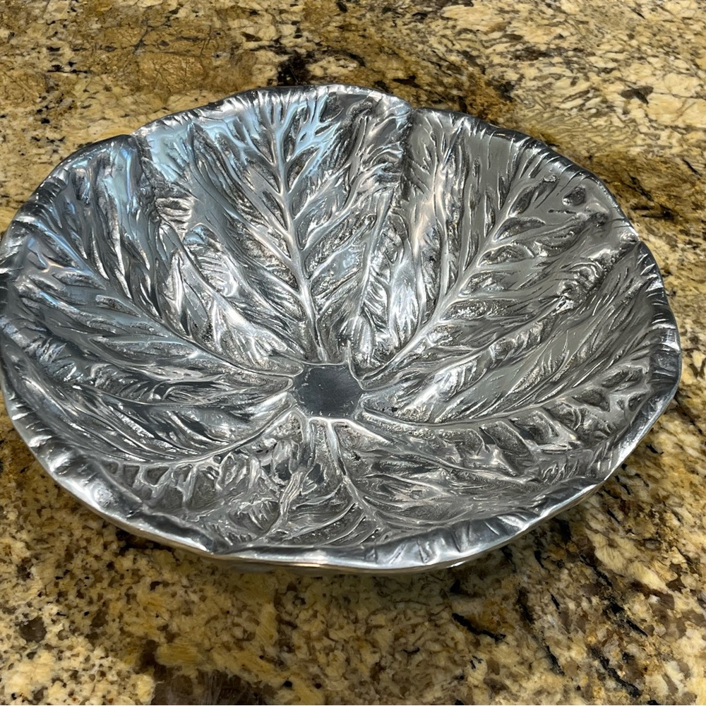 Vintage Large Pewter Cabbage Leaf Bowl Collectible